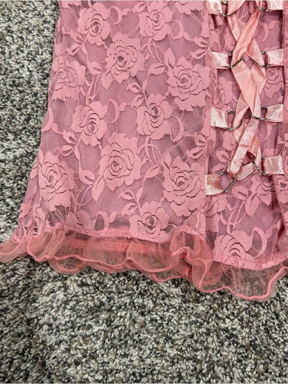 Oh Yes Plus Pink Lace Lined Femme XXL Cami Top Ribbon Tie Coquette Tank Y2K - Picture 2 of 5